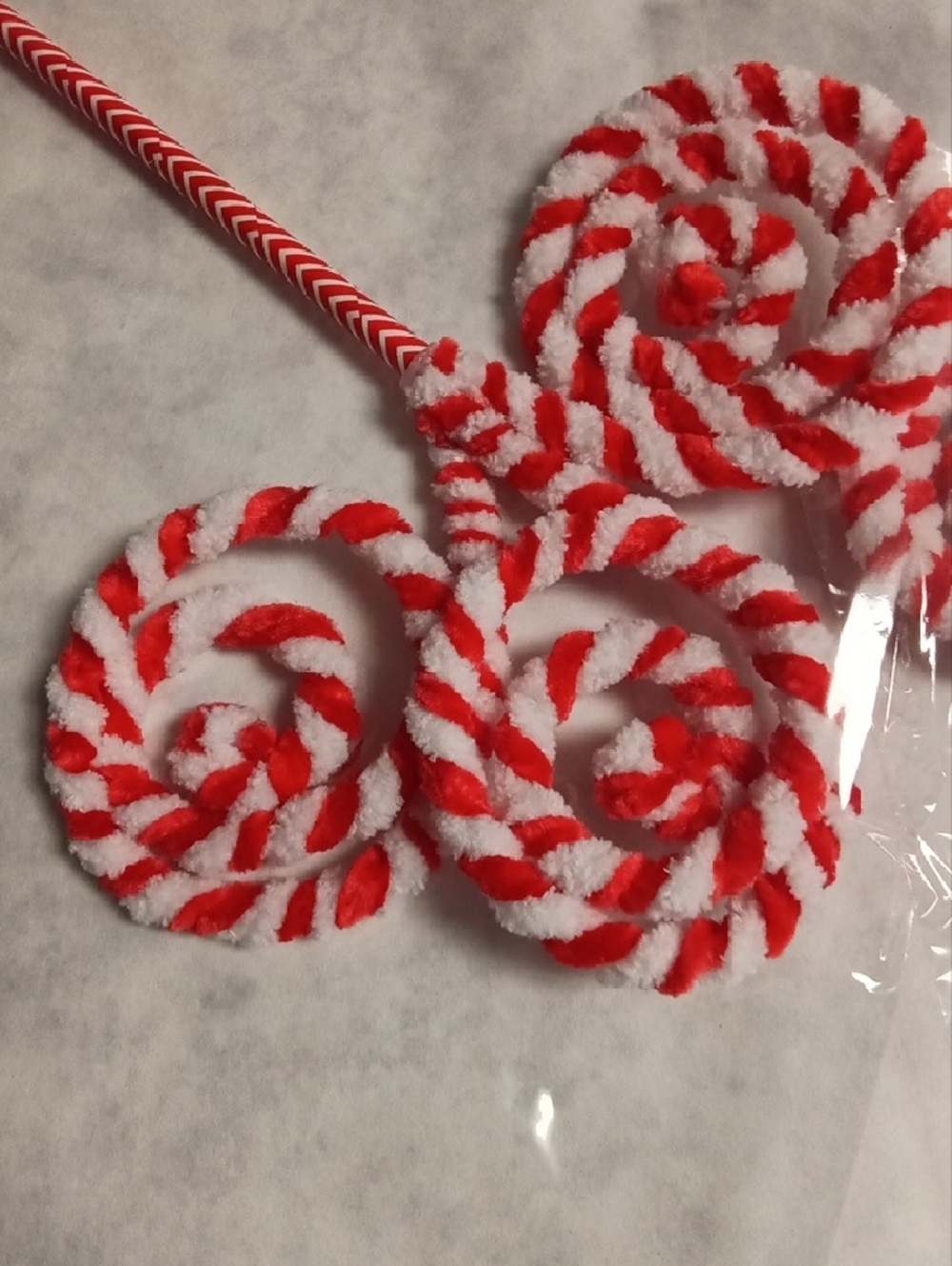 Hand Crafted Red and White Chenille Spiral Lollipop Picks - Festive Party Stems - Picture 6 of 6